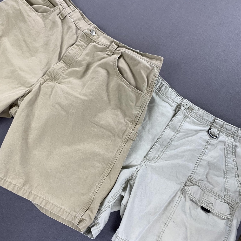 Wrangler Utility Shorts Mens (40) Khaki Gray Cargo Work‎ Outdoor Casual Lot Of 2